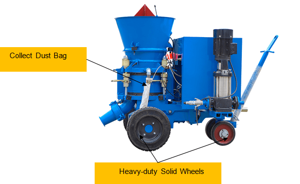 refractory gunning machine with collect dust bag and heavy-duty solid wheels