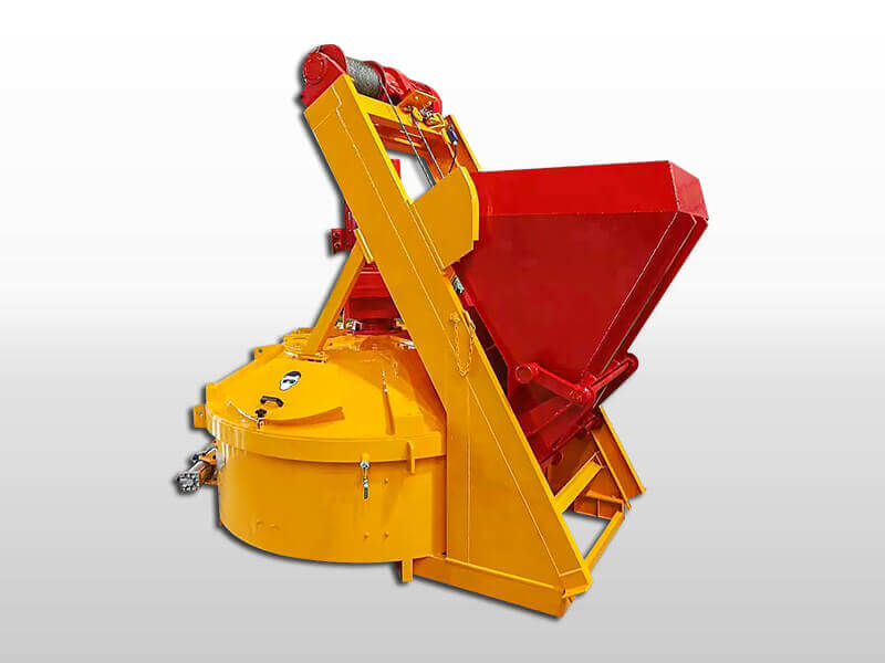 planetary mixer for mixing concrete with lift and hopper